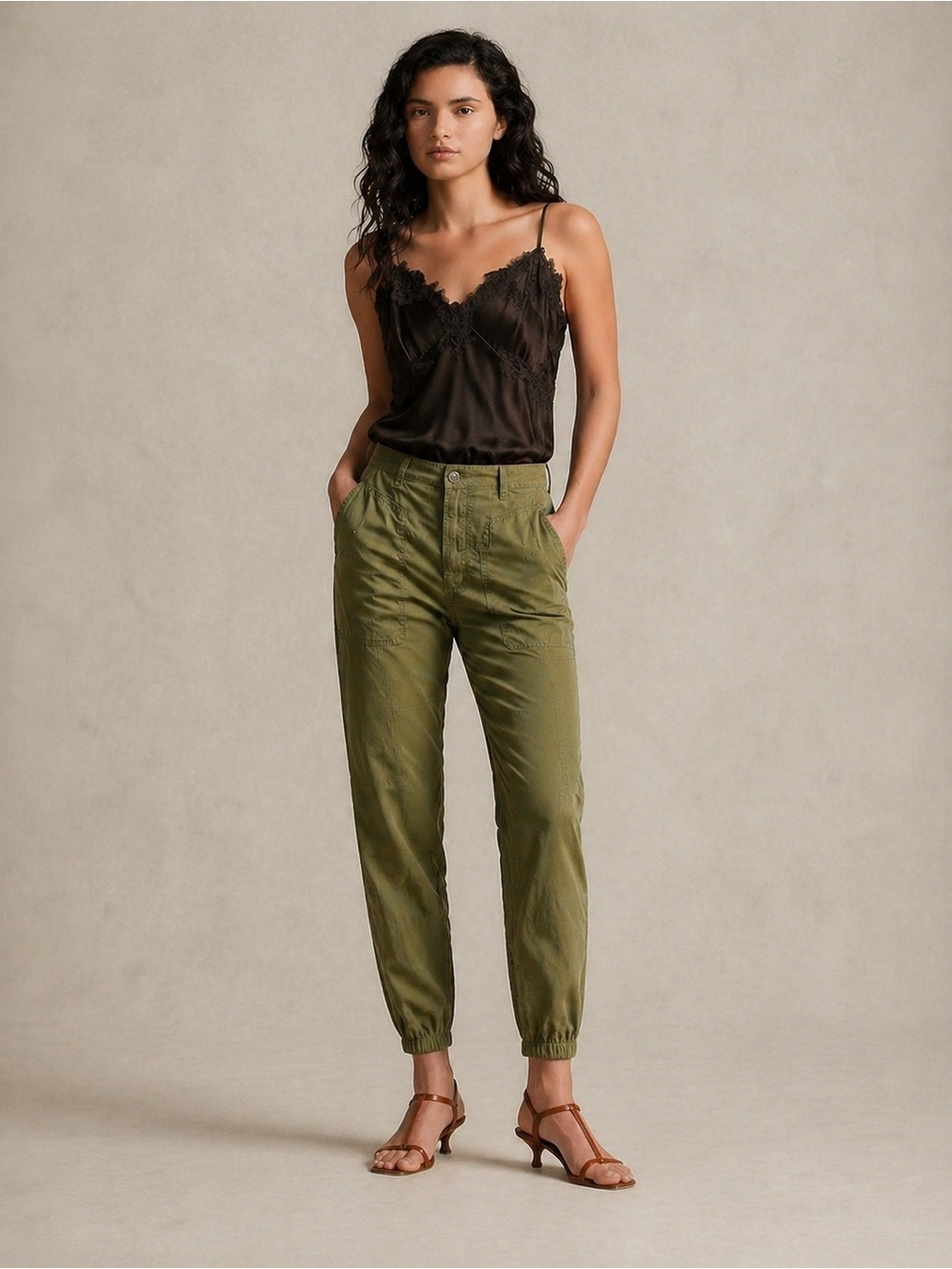 Ralph Lauren Petite Olive High-Rise Utility Jogger Pants - size 2P